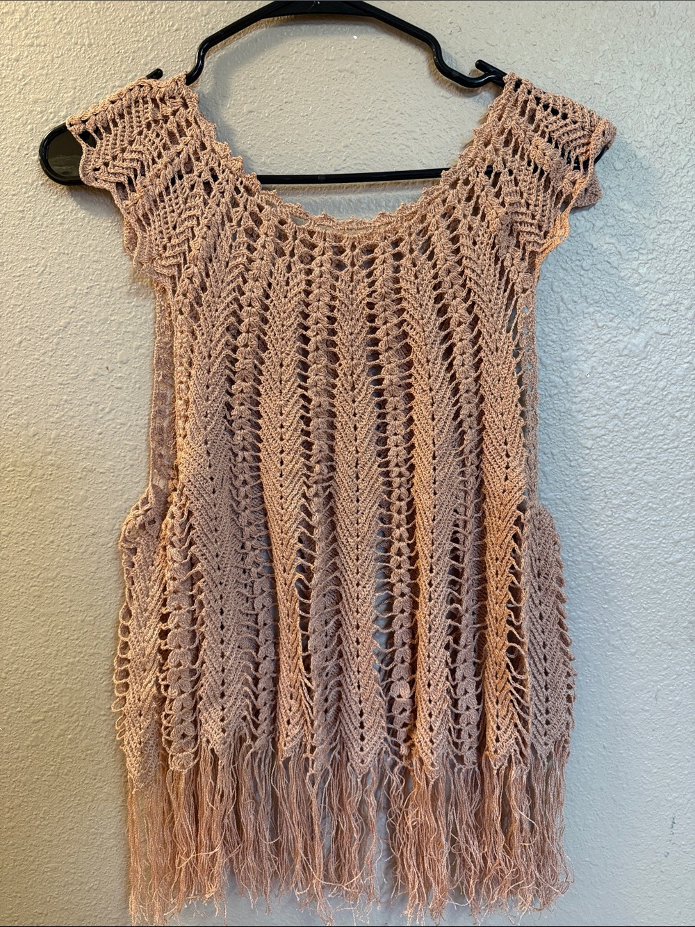 Crochet Fringe Tank Top - Dusty Pink